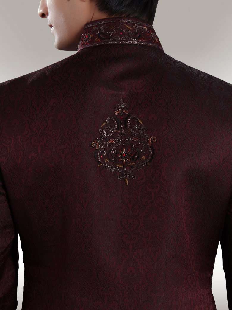 Aziz Groom Dark Maroon Sherwani