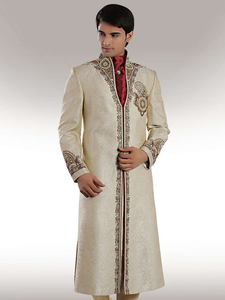 Shazad Cream Sherwani with Antique Work