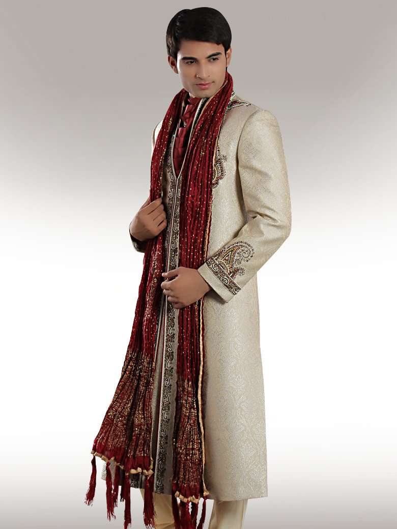 Shazad Cream Sherwani with Antique Work