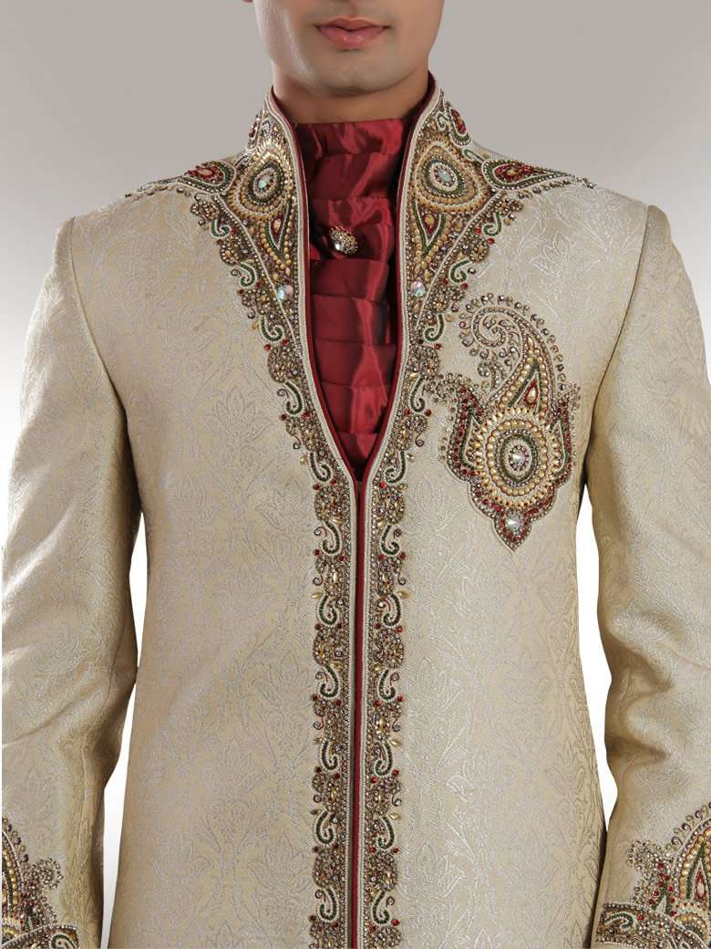 Shazad Cream Sherwani with Antique Work