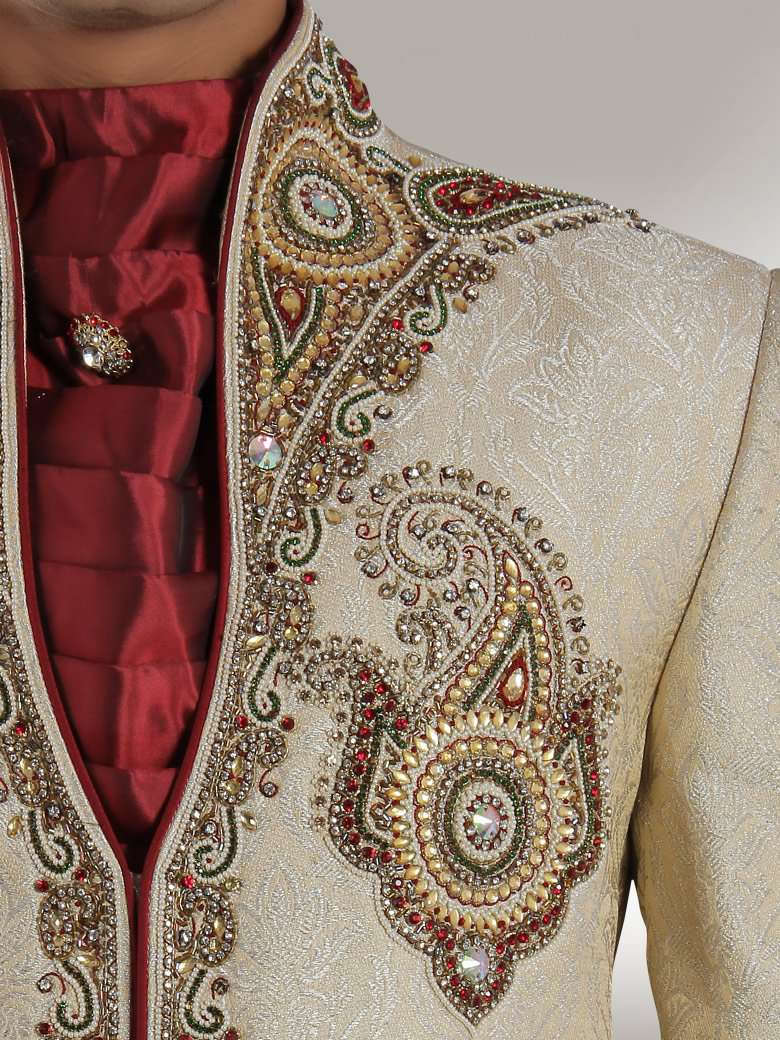 Shazad Cream Sherwani with Antique Work