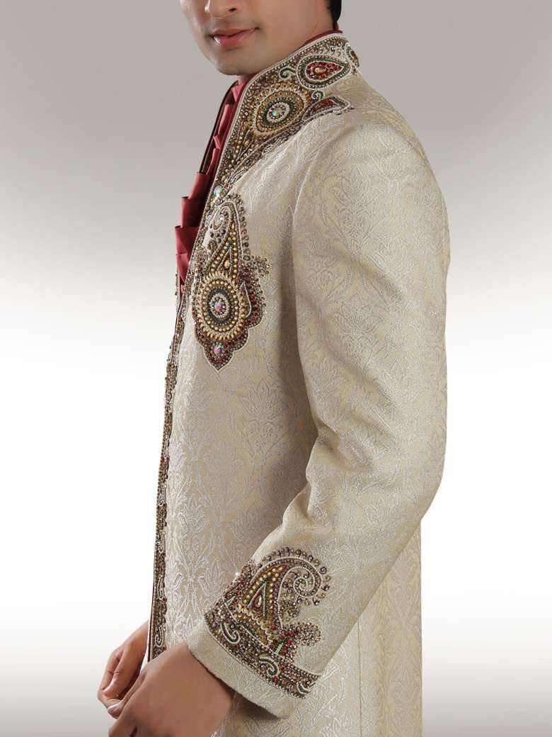 Shazad Cream Sherwani with Antique Work