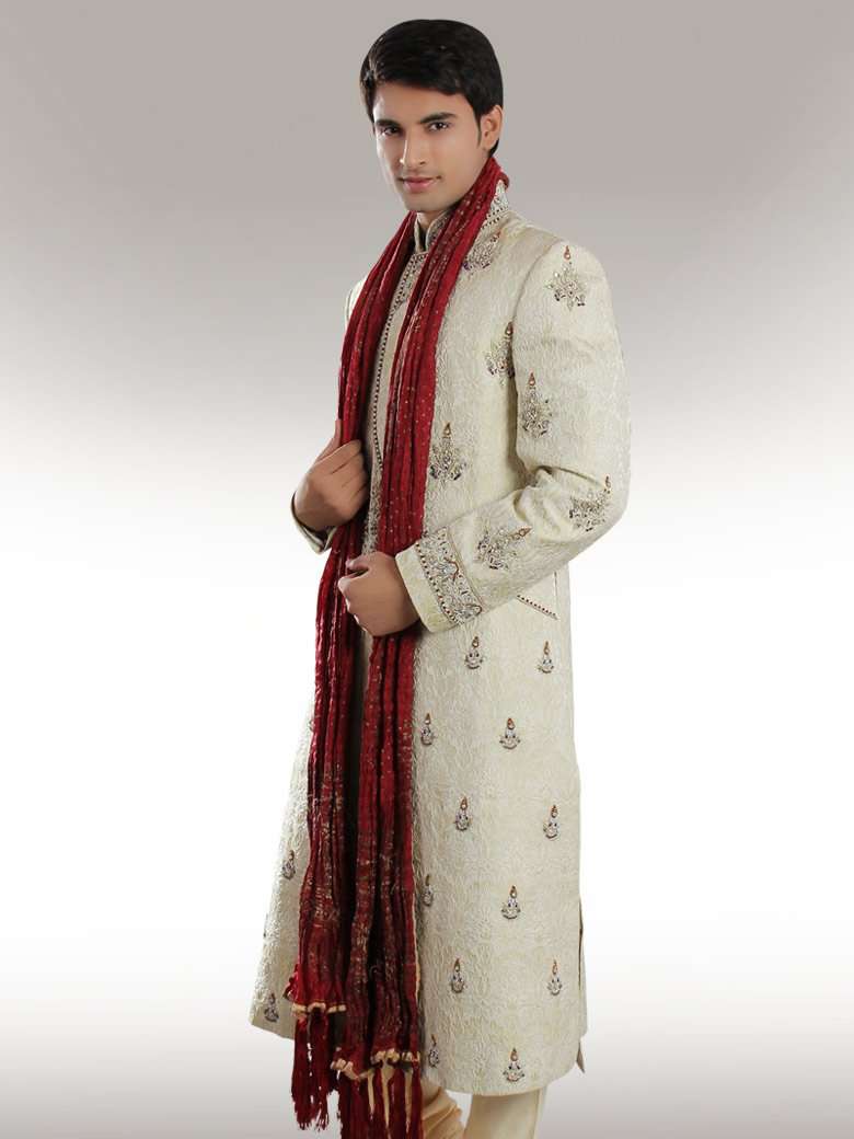 Traditional Light Cream Designer Sherwani