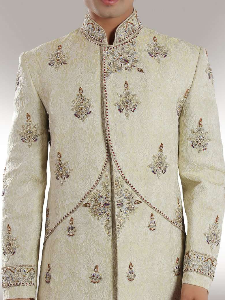 Traditional Light Cream Designer Sherwani