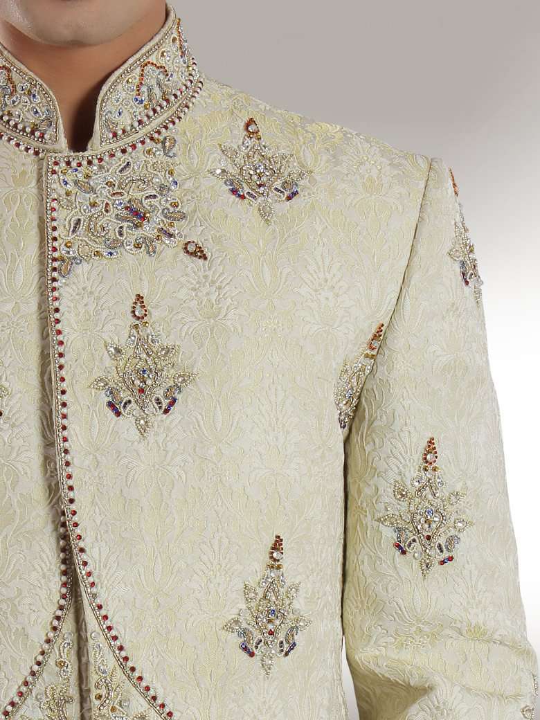 Traditional Light Cream Designer Sherwani