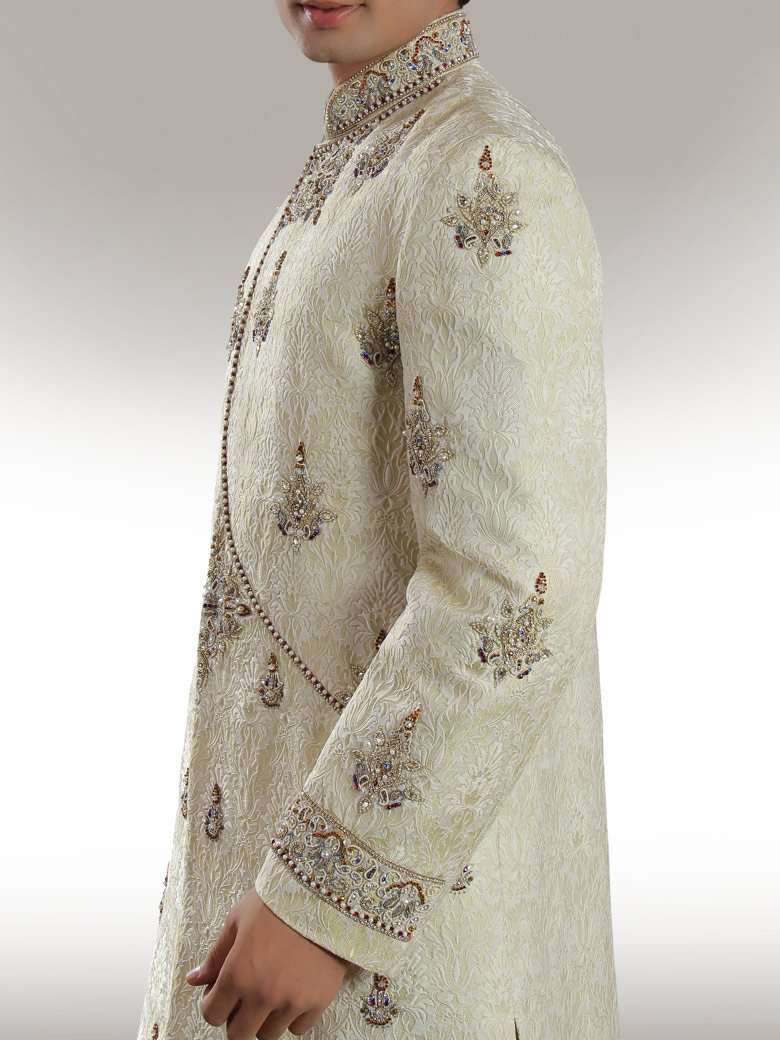 Traditional Light Cream Designer Sherwani