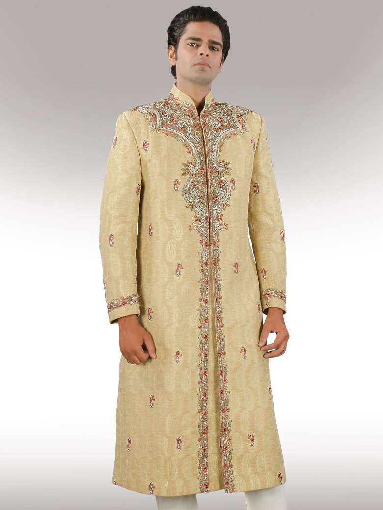 Ehan Cream Front Opening Designer Sherwani