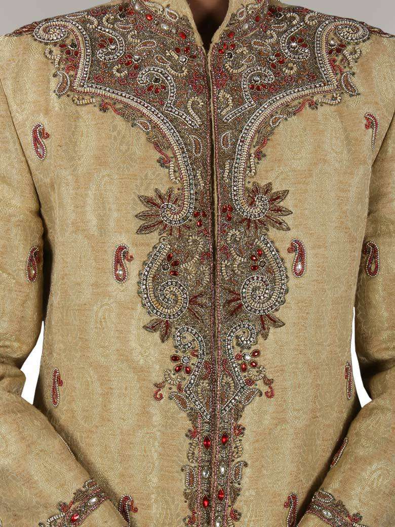 Ehan Cream Front Opening Designer Sherwani