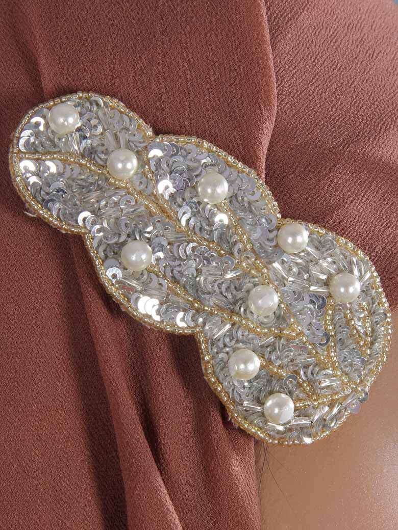 Leaf Silver Sequined Brooch Pin cum Clip