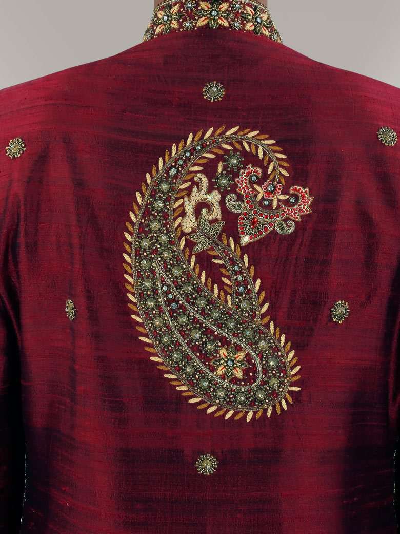 Omar Heavy Embroidery Maroon Sherwani