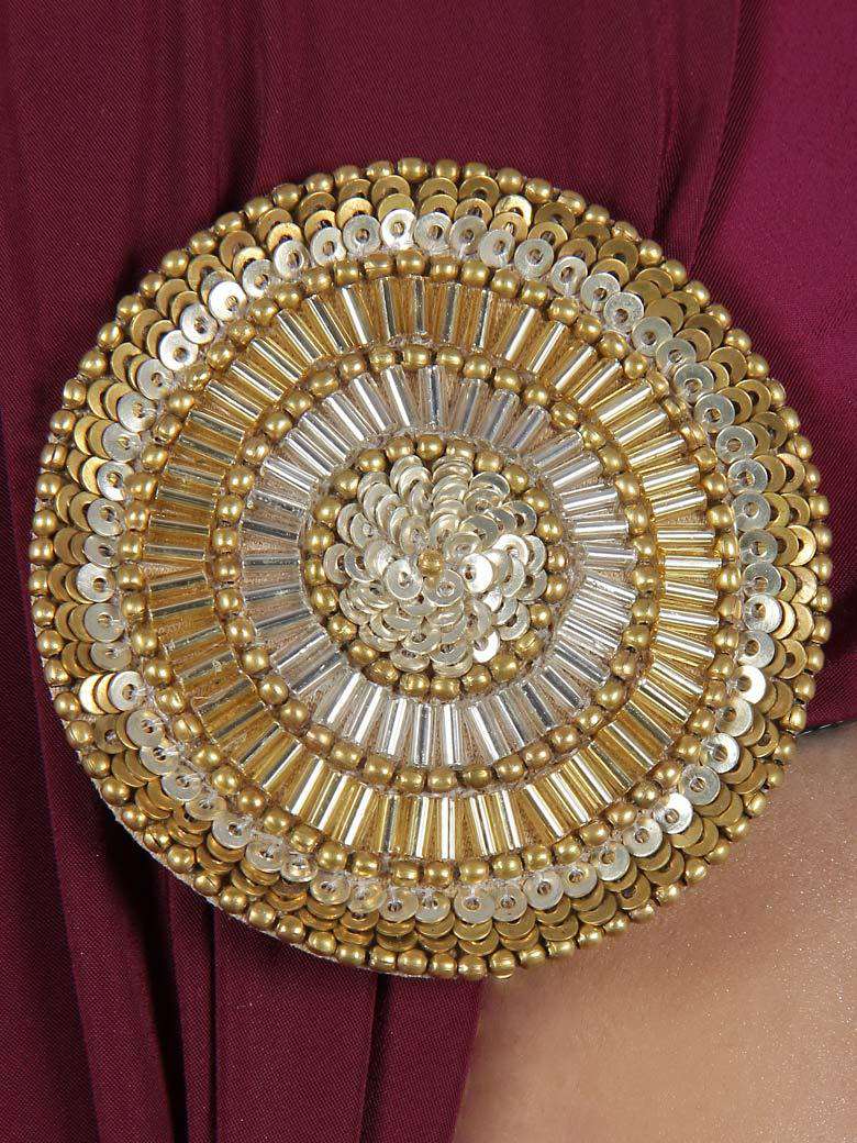 Metallic Gold Sequined Round Brooch Pin cum Clip