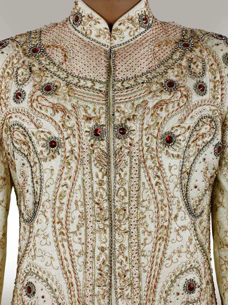 Eshan Heavy Embroidered Beige Sherwani