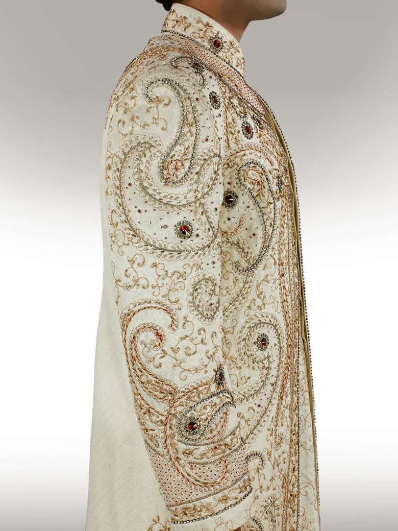 Eshan Heavy Embroidered Beige Sherwani