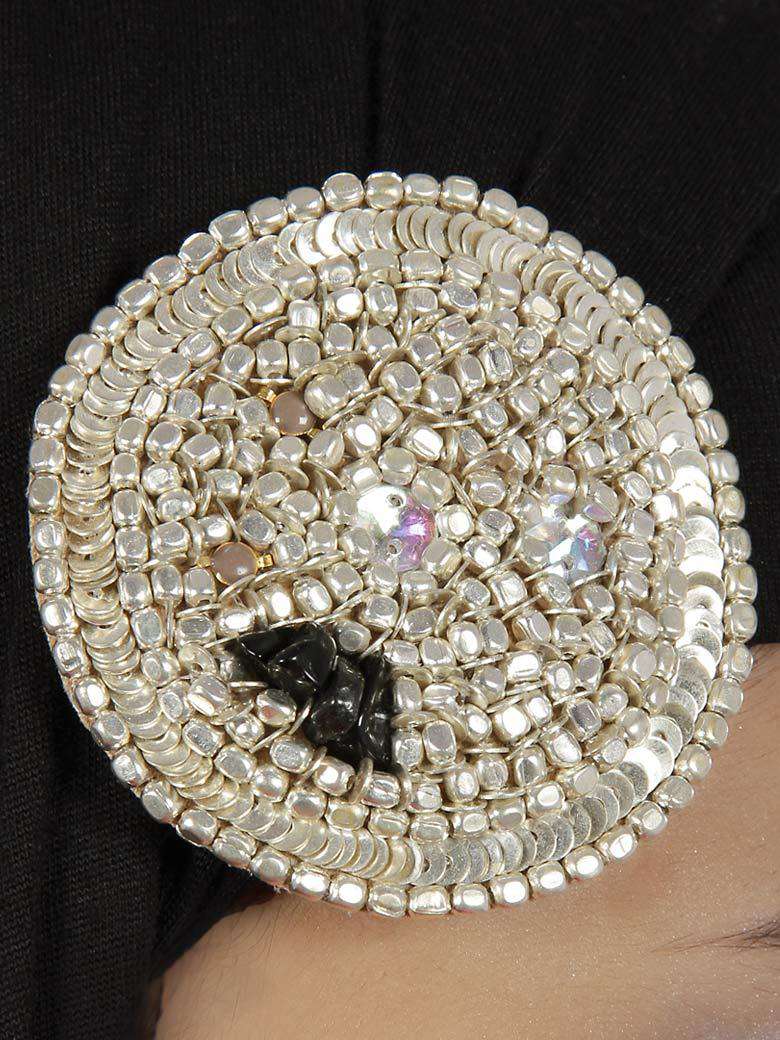 Round Metal Sequined Brooch Pin cum Clip