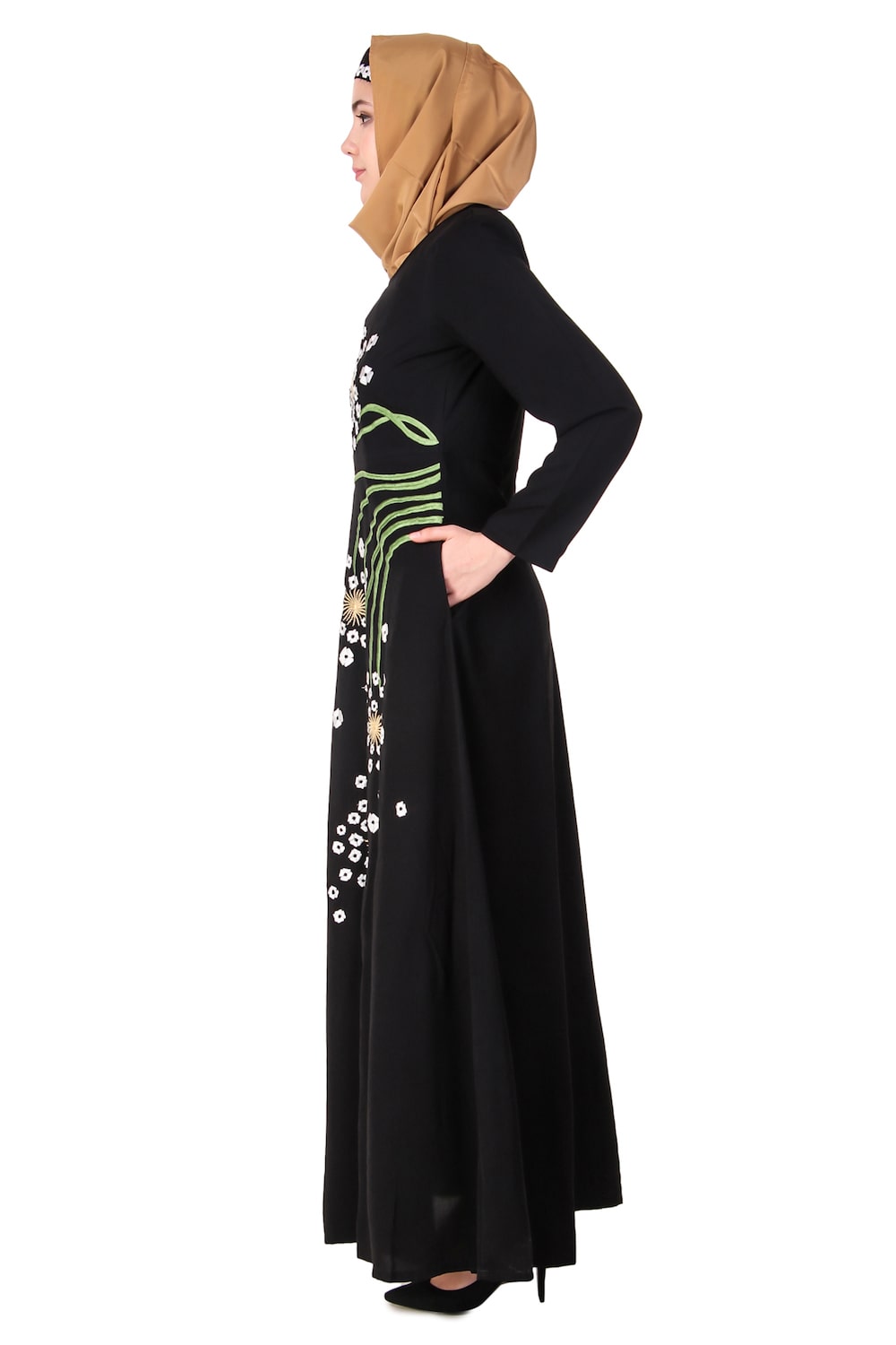 Abstract Floral Design Anarkali Abaya Side