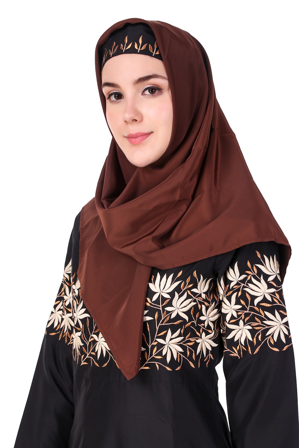 Horizontally Filled Floral Design Anarkali Abaya Hijab