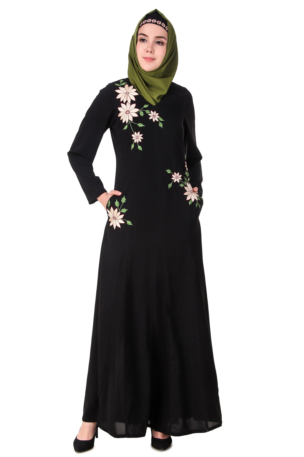 Floral Embroidery Nida Flared Abaya