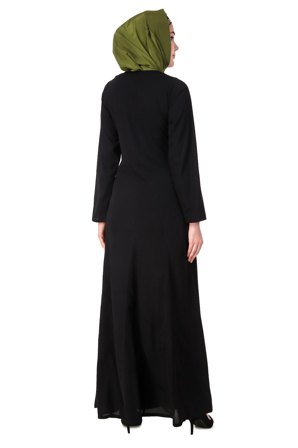 Floral Embroidery Nida Flared Abaya Back