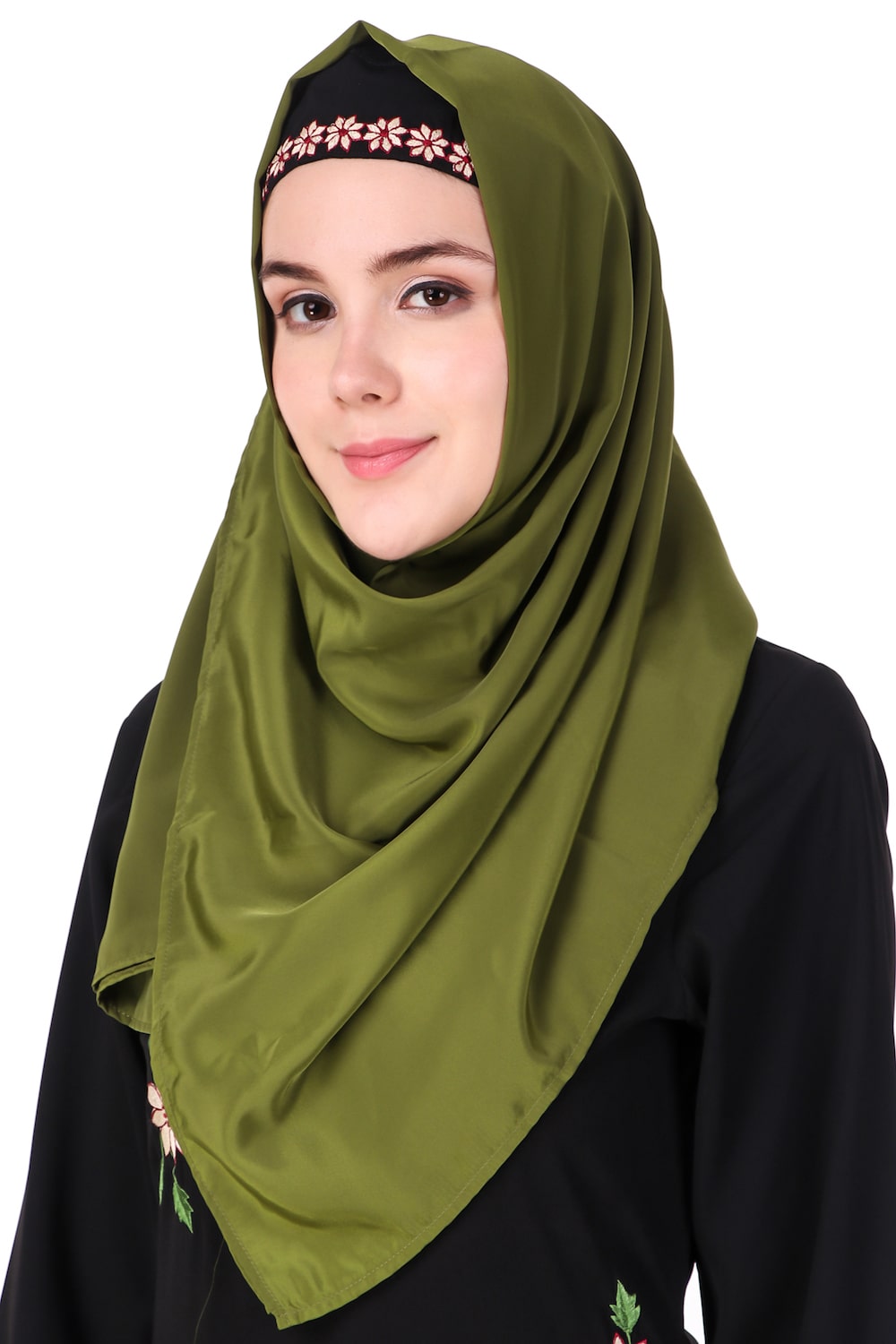 Floral Embroidery Nida Flared Abaya Hijab