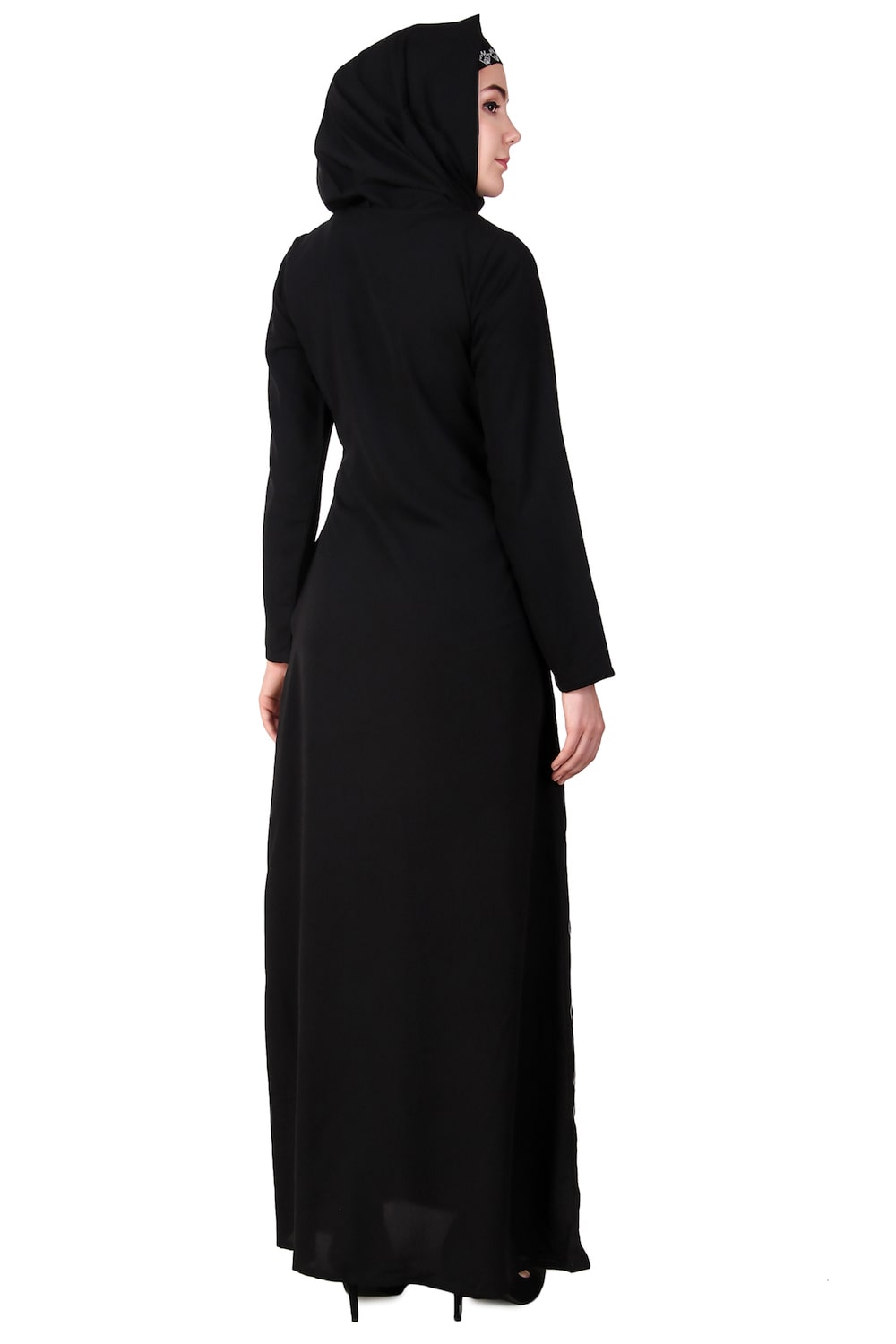 Front Floral Embroidered A-Line Abaya Back