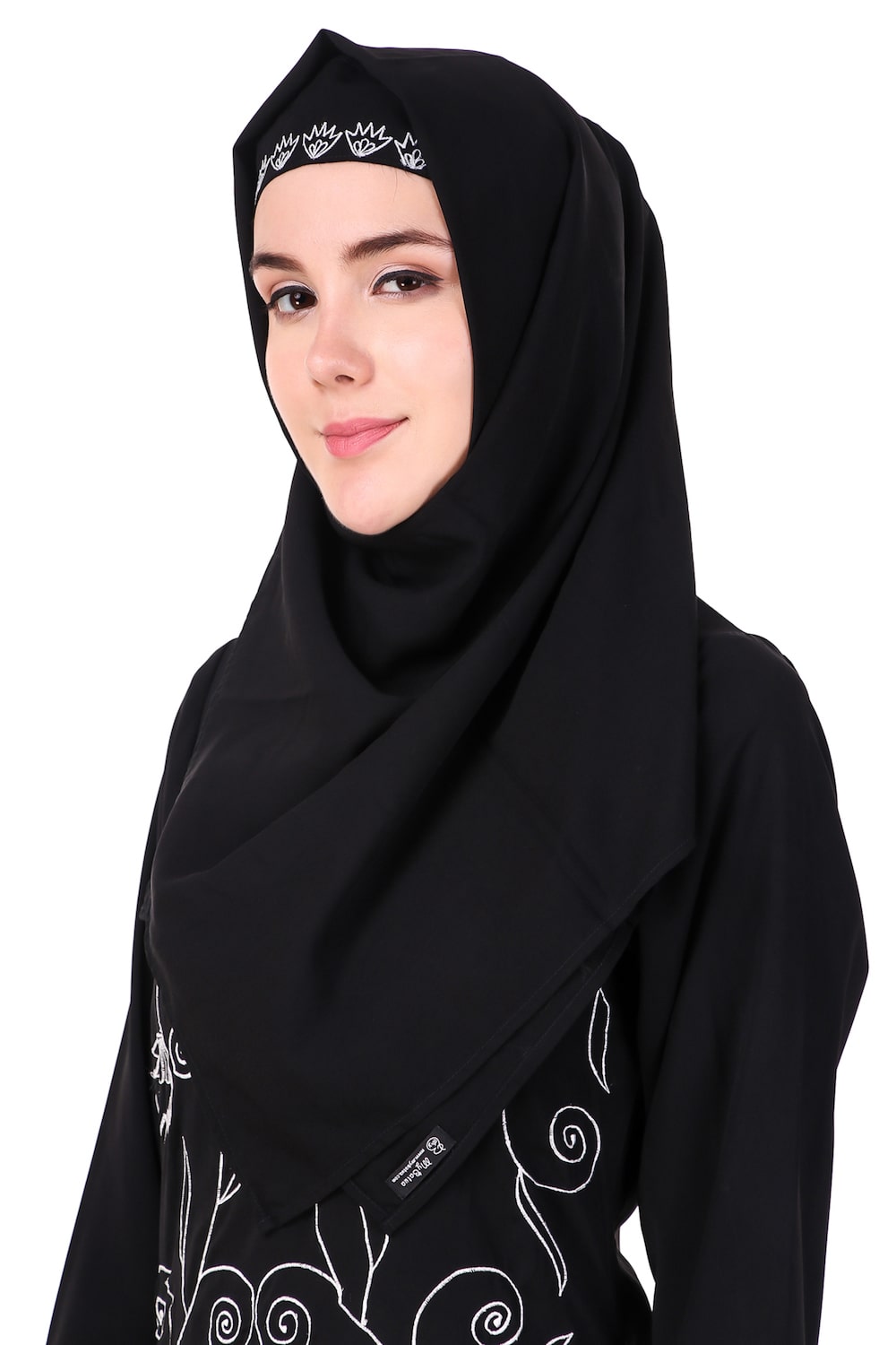 Front Floral Embroidered A-Line Abaya Hijab