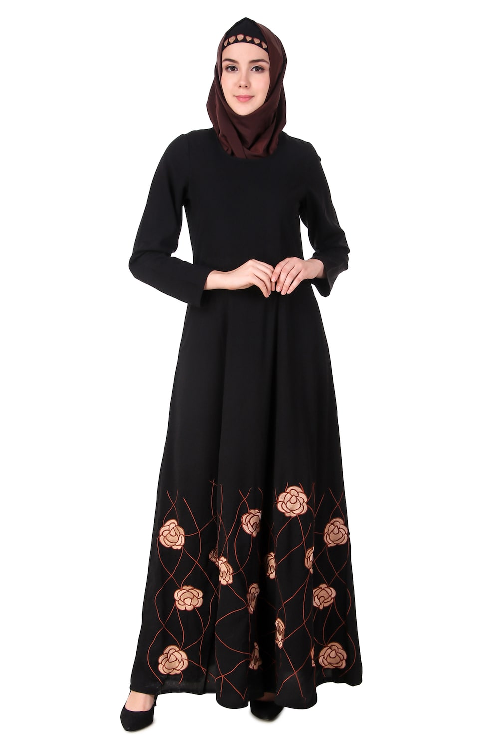 Heavy Floral Embroidered Bottom Anarkali Abaya Front