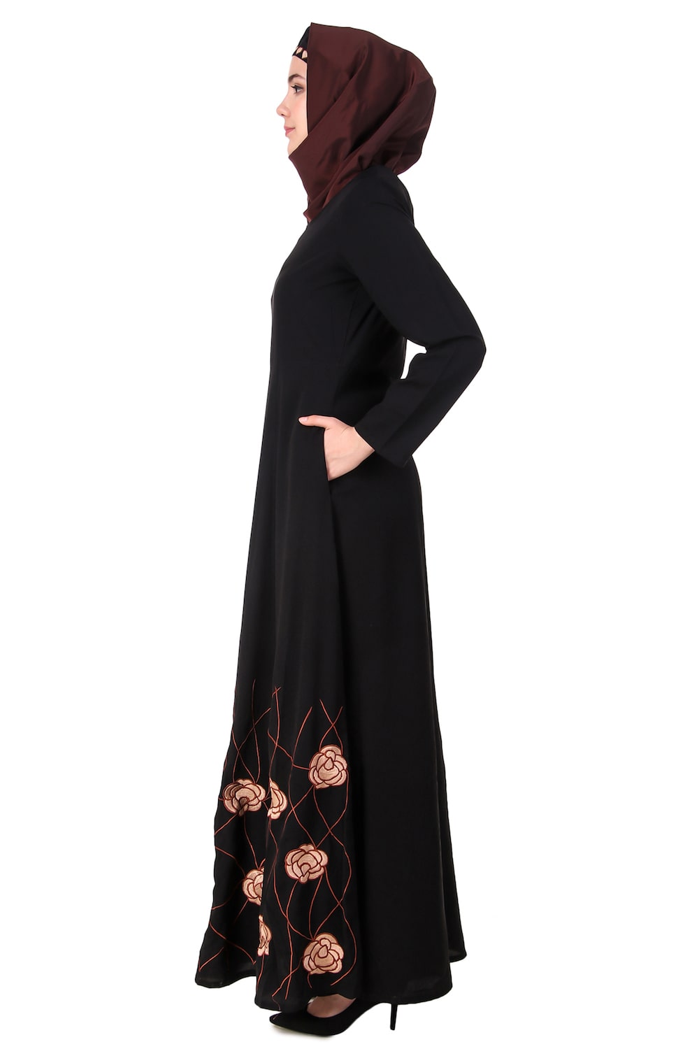 Heavy Floral Embroidered Bottom Anarkali Abaya Side