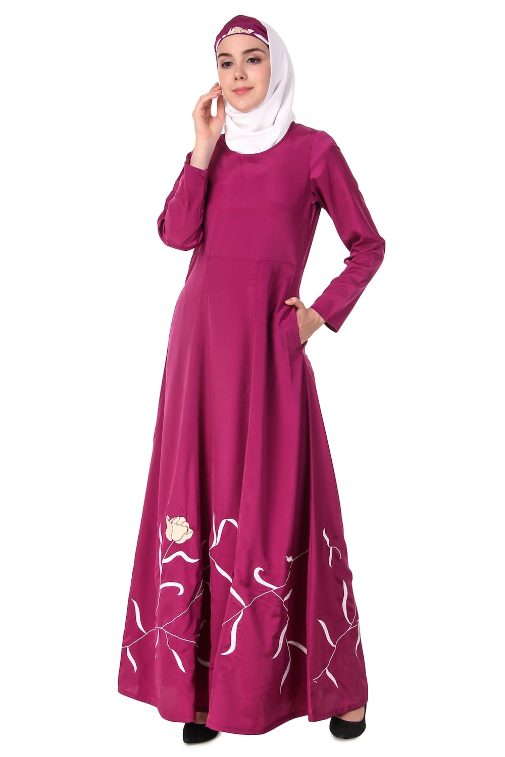 Embroidered Flower Stems Anarkali Abaya