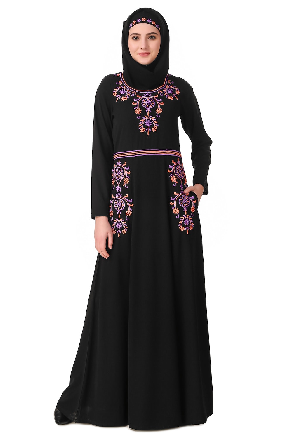 Intricate Floral Hand Embroidered Anarkali Abaya Front