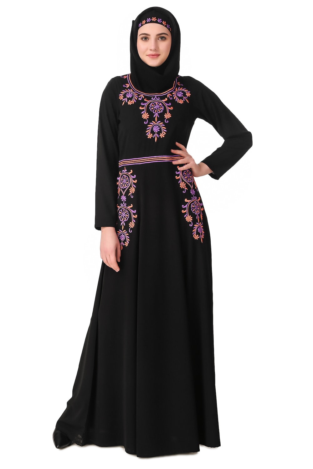 Intricate Floral Hand Embroidered Anarkali Abaya