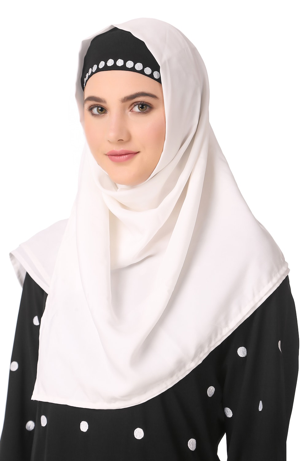Embroidered Polka Dot A-Line Abaya Hijab