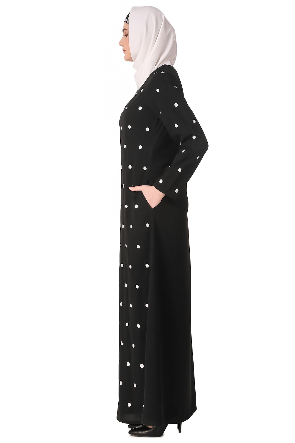 Embroidered Polka Dot A-Line Abaya Side