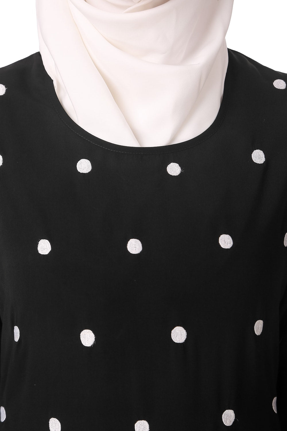 Embroidered Polka Dot A-Line Abaya Close Look