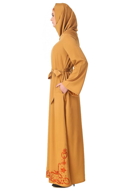 Raglan Sleeves Floral Embroidered Bottom Abaya with Waist Belt