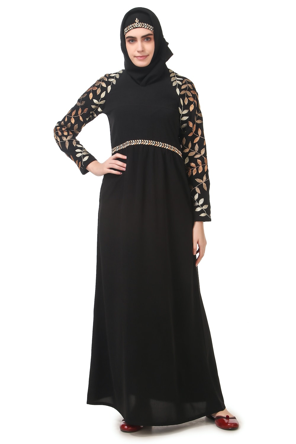 Metallic Leaf Embellished Nida Abaya