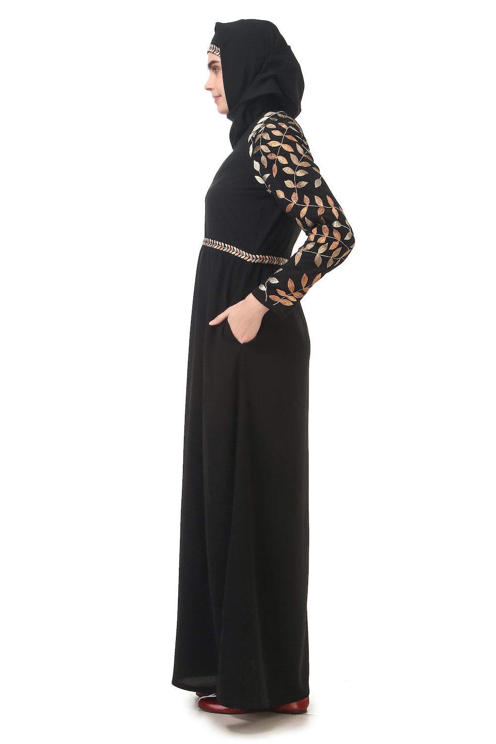 Metallic Leaf Embellished Nida Abaya Side