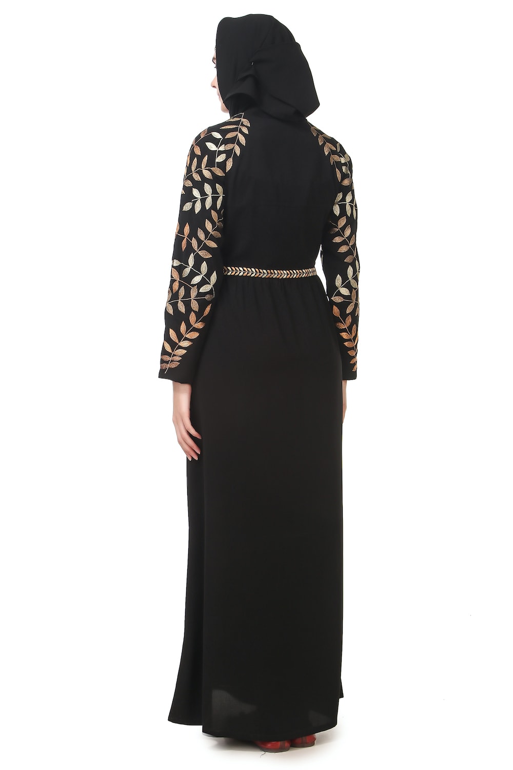 Metallic Leaf Embellished Nida Abaya Back