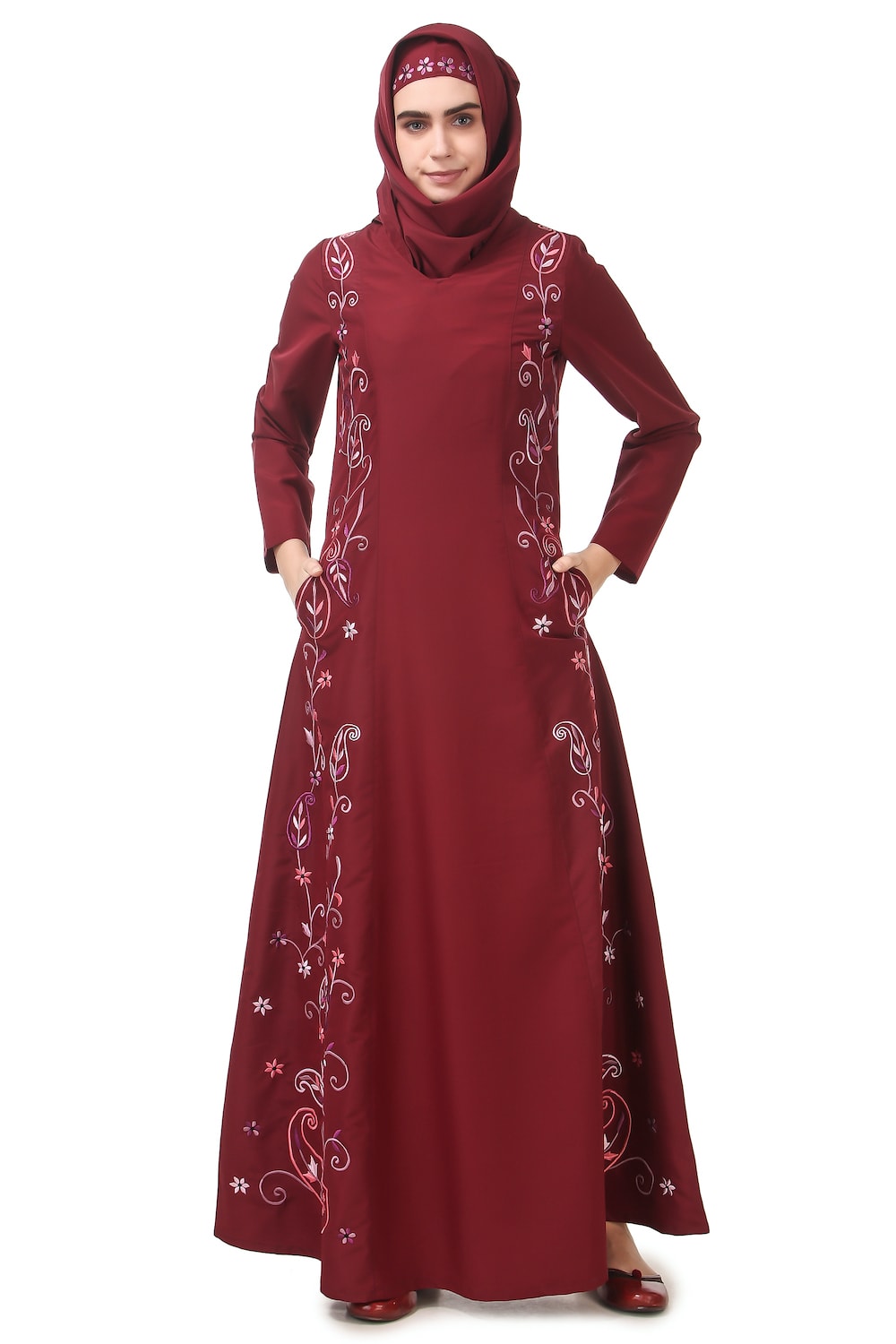 Fully Embroidered Side Panels Princess Seam Abaya