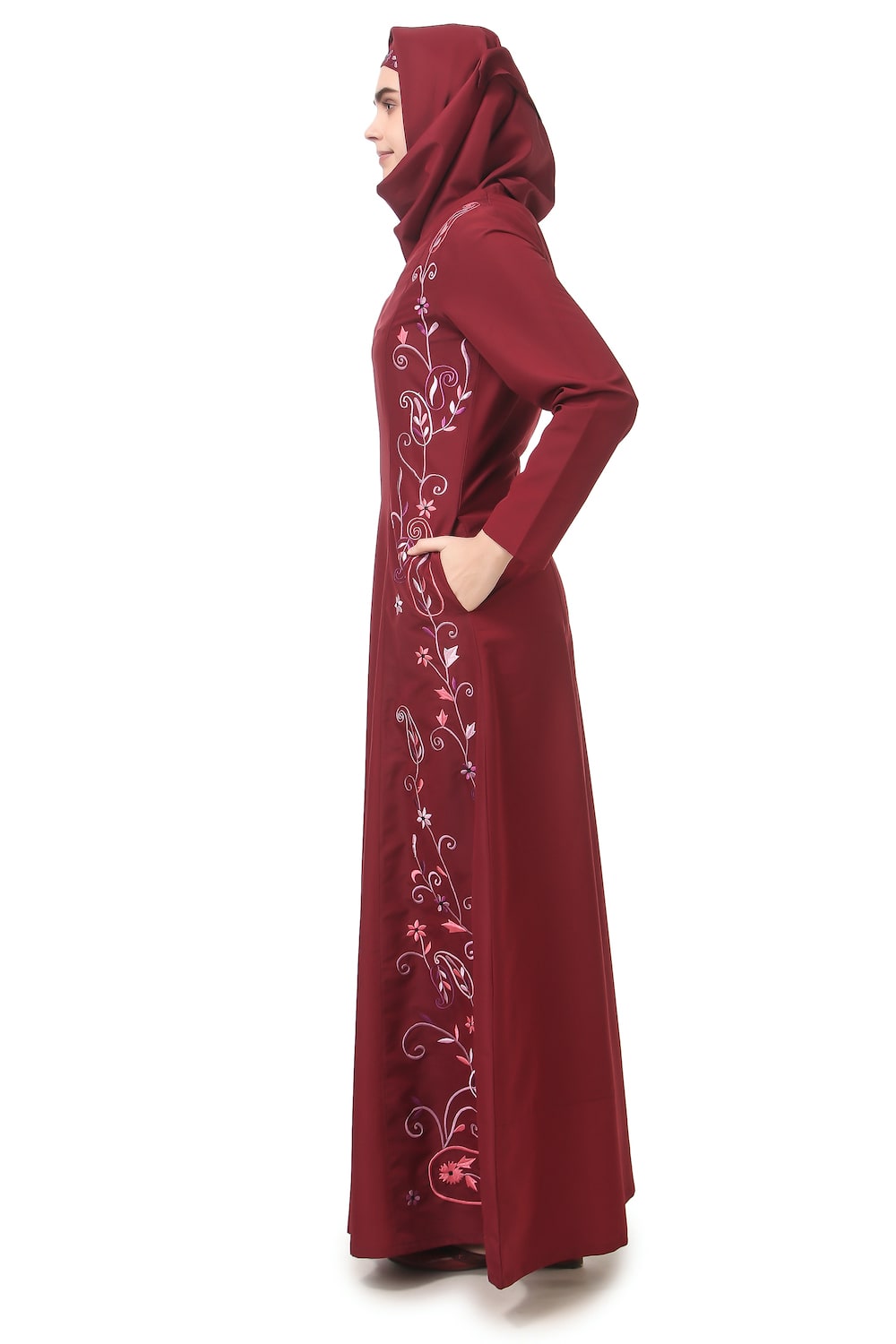 Fully Embroidered Side Panels Princess Seam Abaya