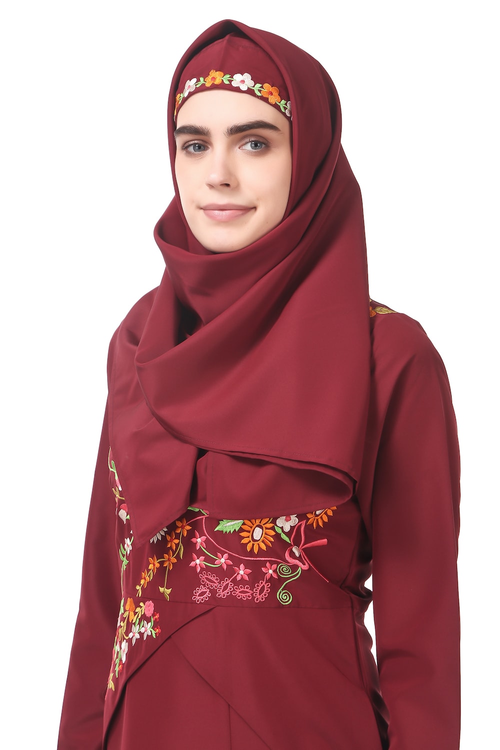 Floral Asymmetric Hem Semi Circular Abaya