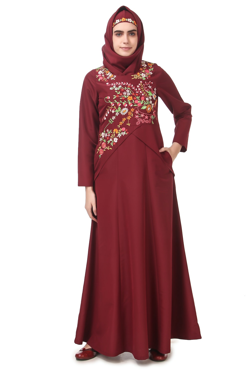 Floral Asymmetric Hem Semi Circular Abaya