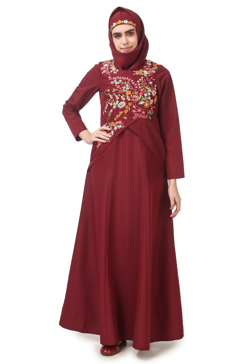 Floral Asymmetric Hem Semi Circular Abaya