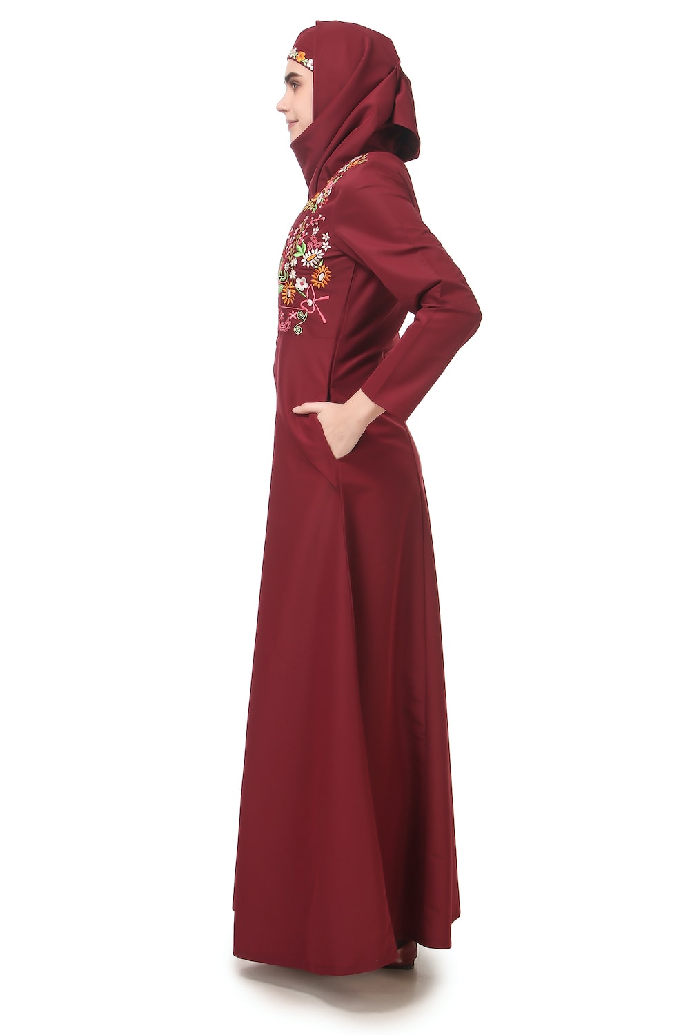 Floral Asymmetric Hem Semi Circular Abaya