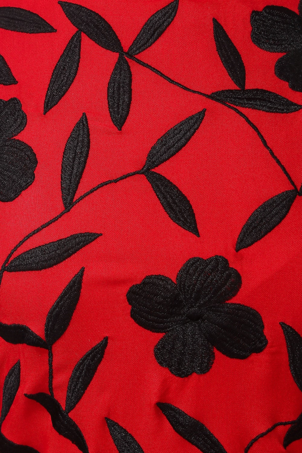 Black Floral Embroidery Red Rayon Abaya