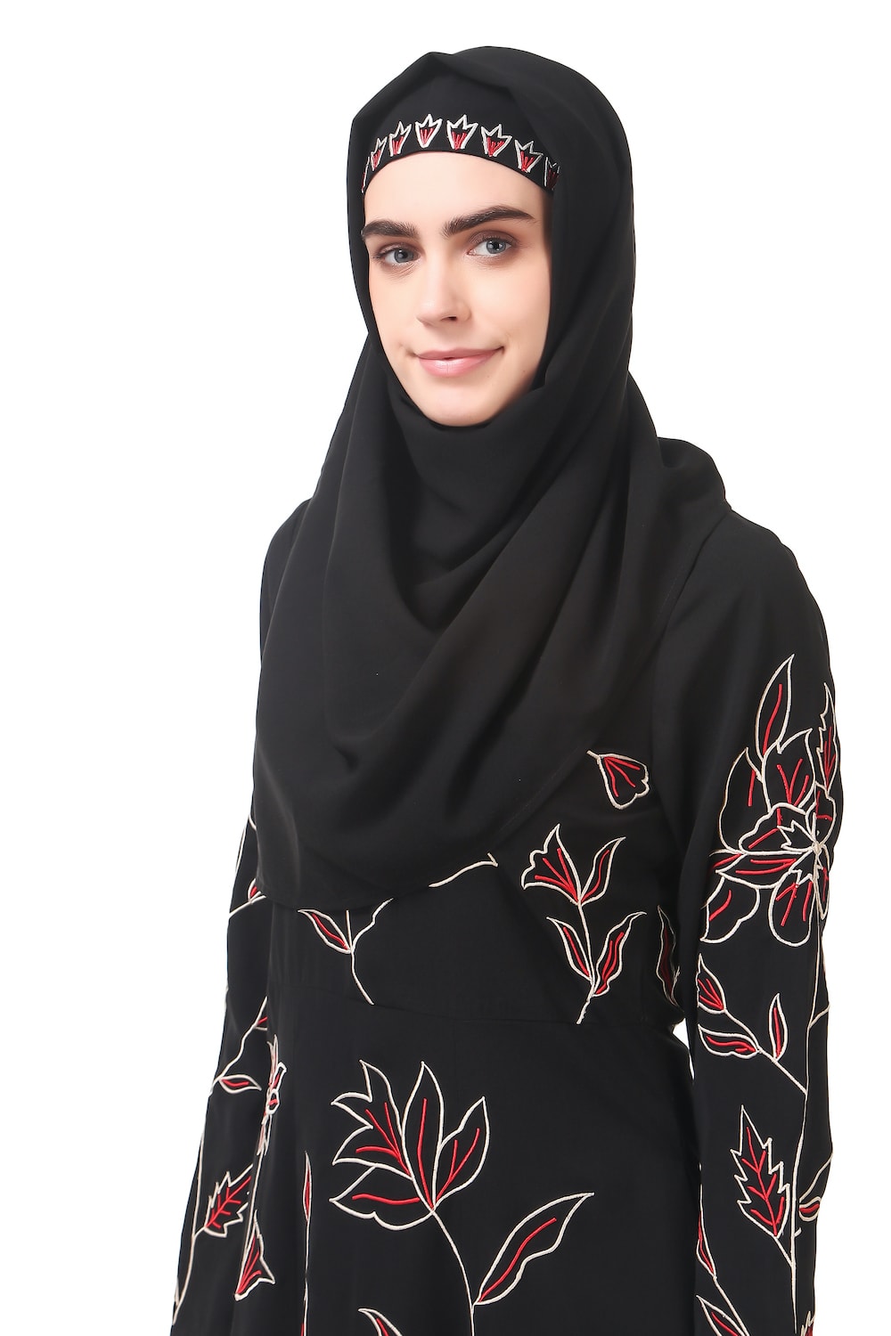 All Over Floral Embroidered Semi Circular Abaya