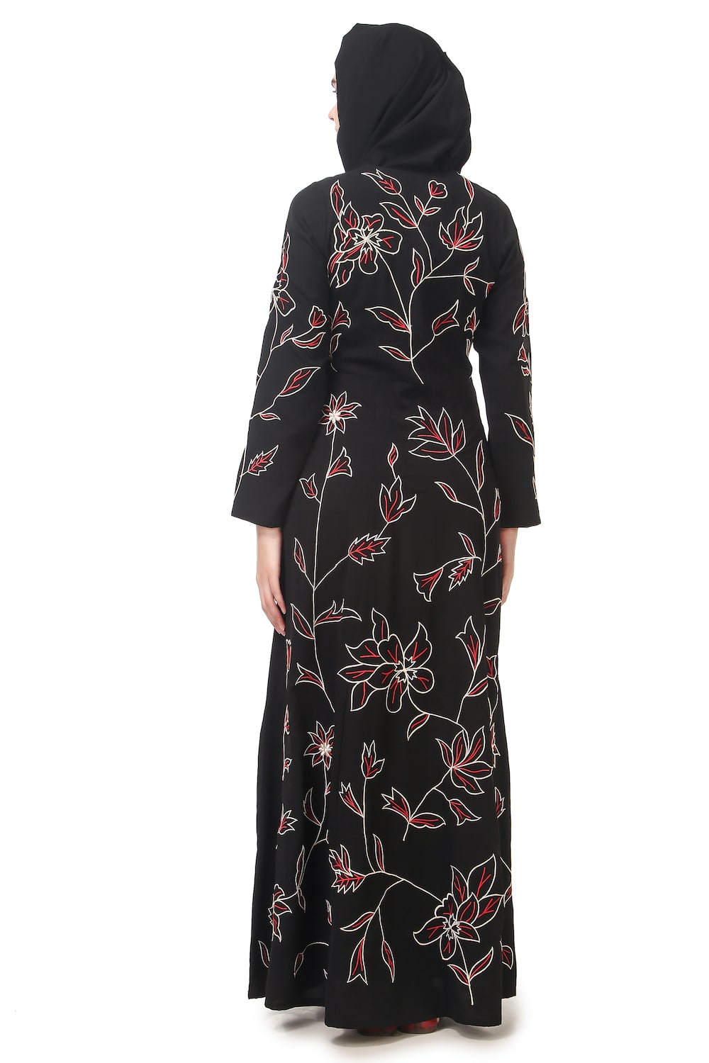 All Over Floral Embroidered Semi Circular Abaya