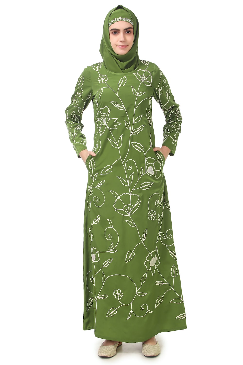 All Over Floral Embroidered A-Line Abaya