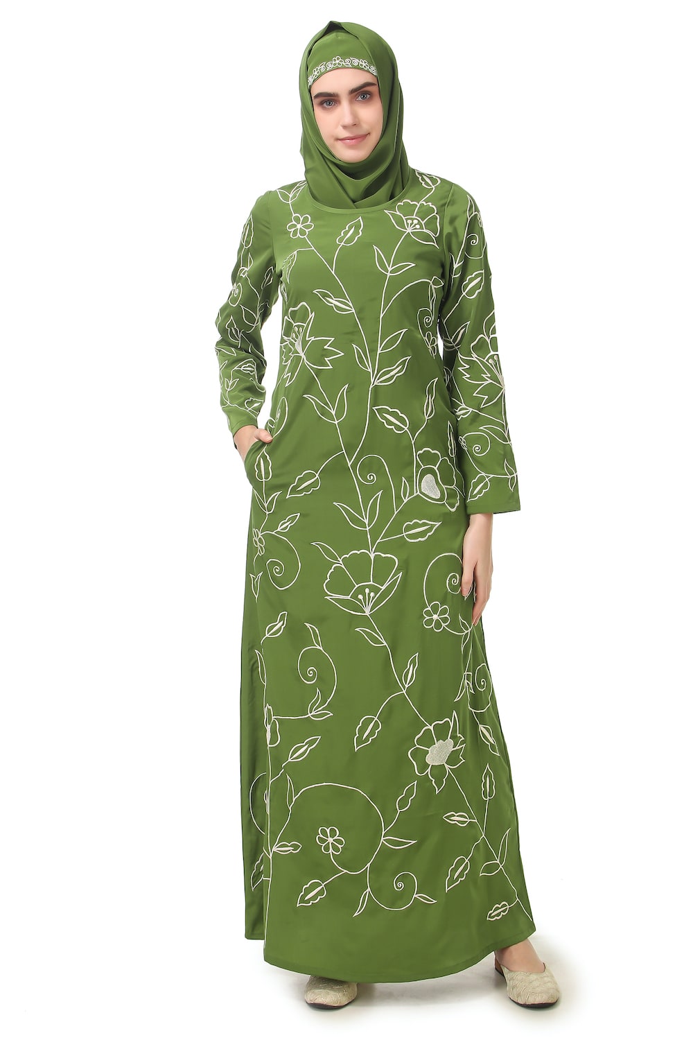 All Over Floral Embroidered A-Line Abaya