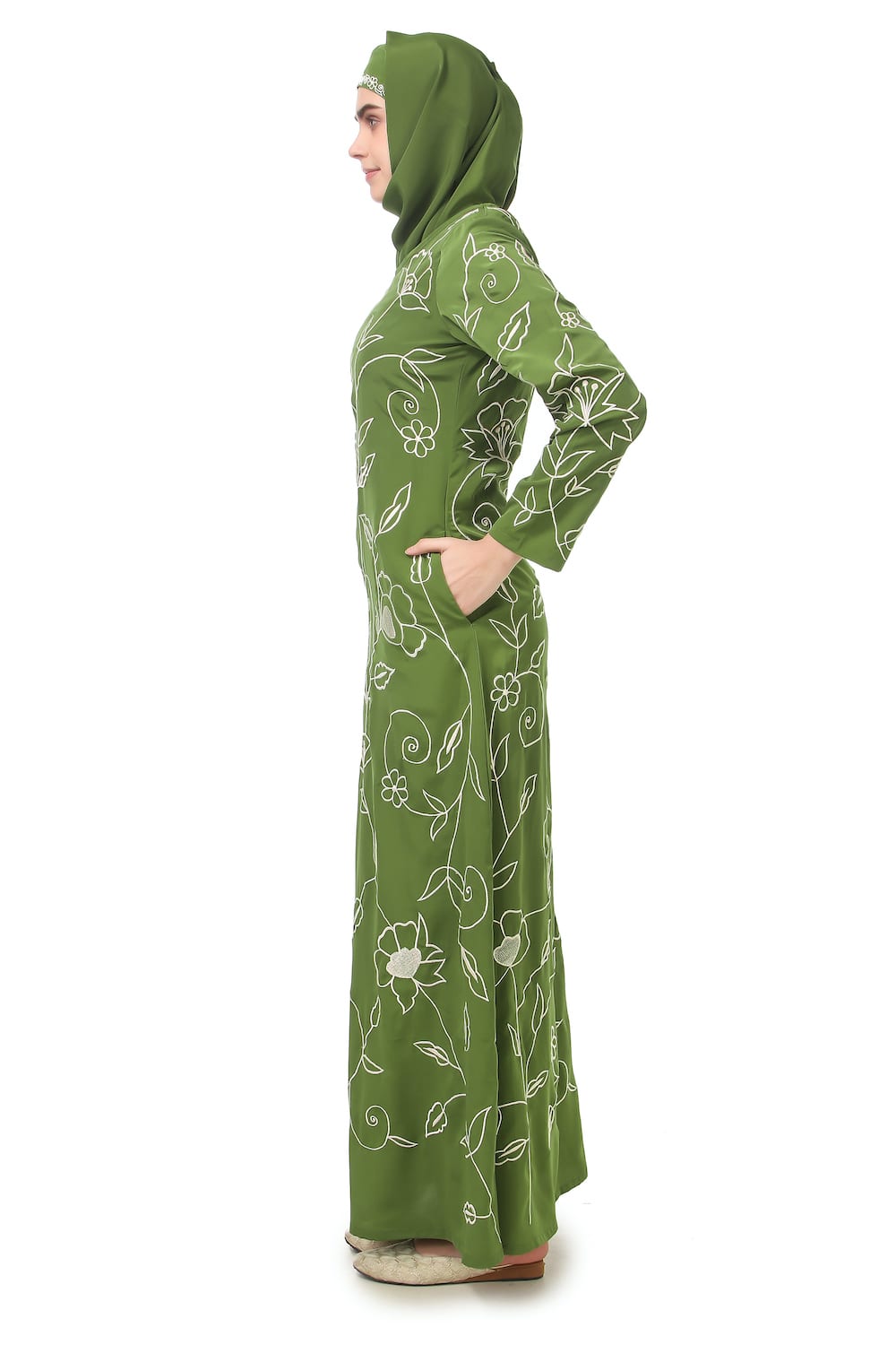 All Over Floral Embroidered A-Line Abaya