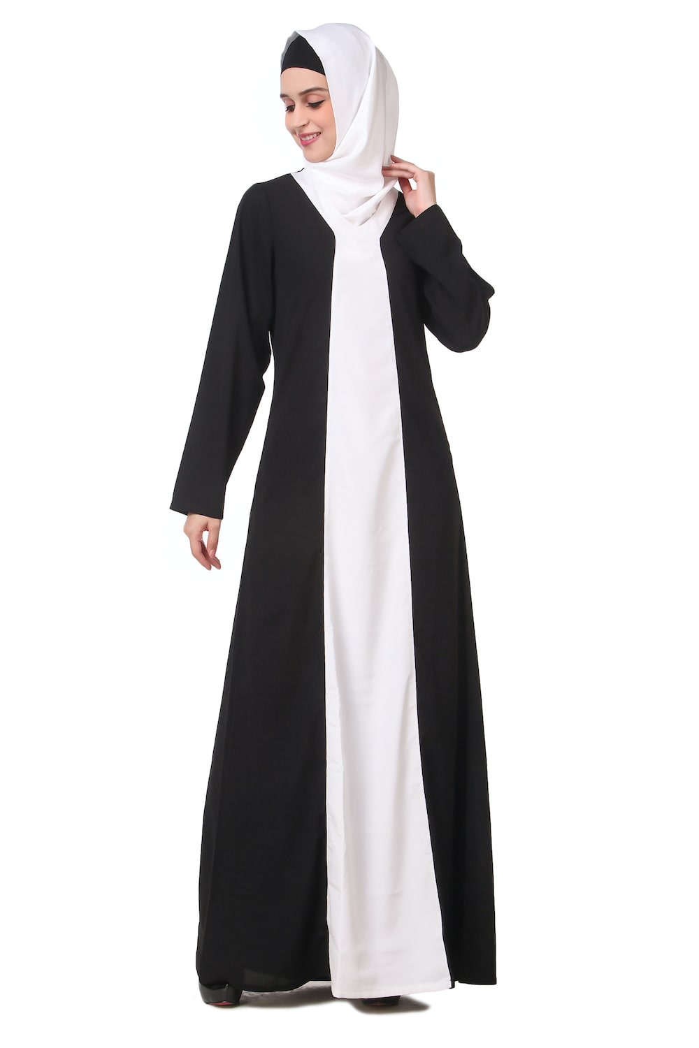 Black and White Contrast Panel Abaya